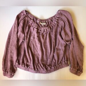 we the free off shoulder long sleeve cropped top dark pink mauve size medium